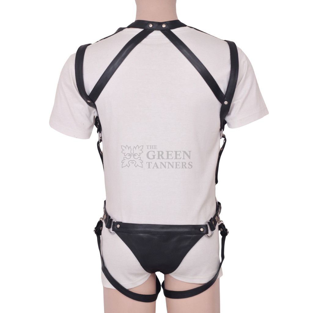 Mens BDSM Harness - Leather Harness - Back View Mens BDSM Harness - Leather Harness - Back View