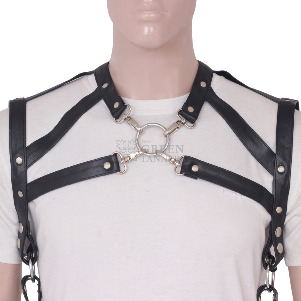 Mens BDSM Harness - Leather Harness - Front Close View Mens BDSM Harness - Leather Harness - Front Close View