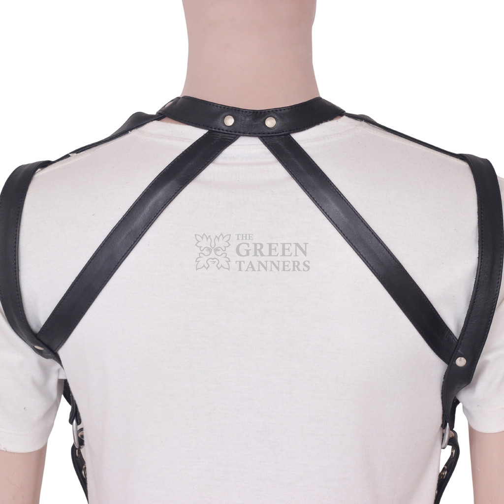 Mens BDSM Harness - Leather Harness - Back Close View Mens BDSM Harness - Leather Harness - Back Close View