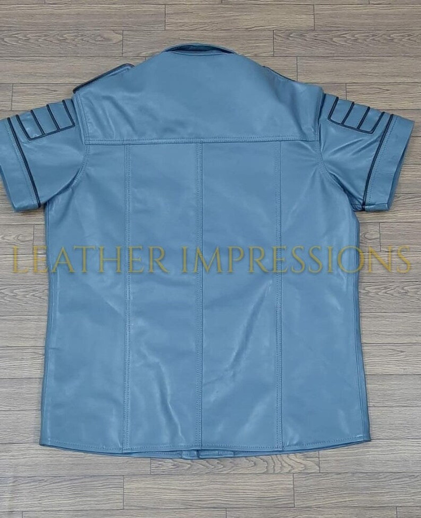 Leather military style shirt, leather BDSM shirt, Bondage leather Shirt, Leather Police Shirt fetish