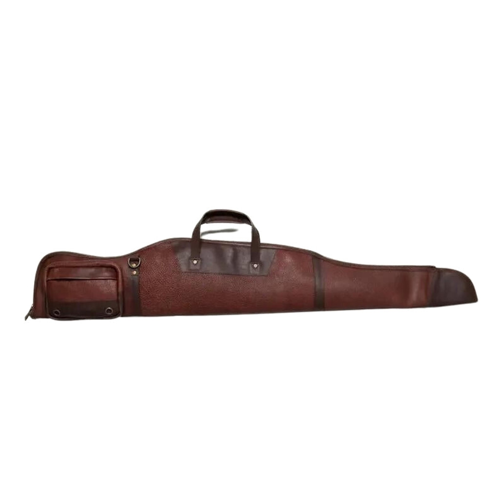 brown leather rifle case with exterior pocket