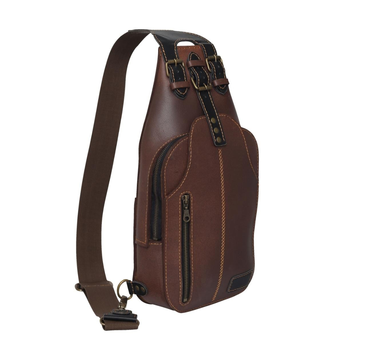 Genuine Brown Mens Leather Sling Bag Crossbody Bag