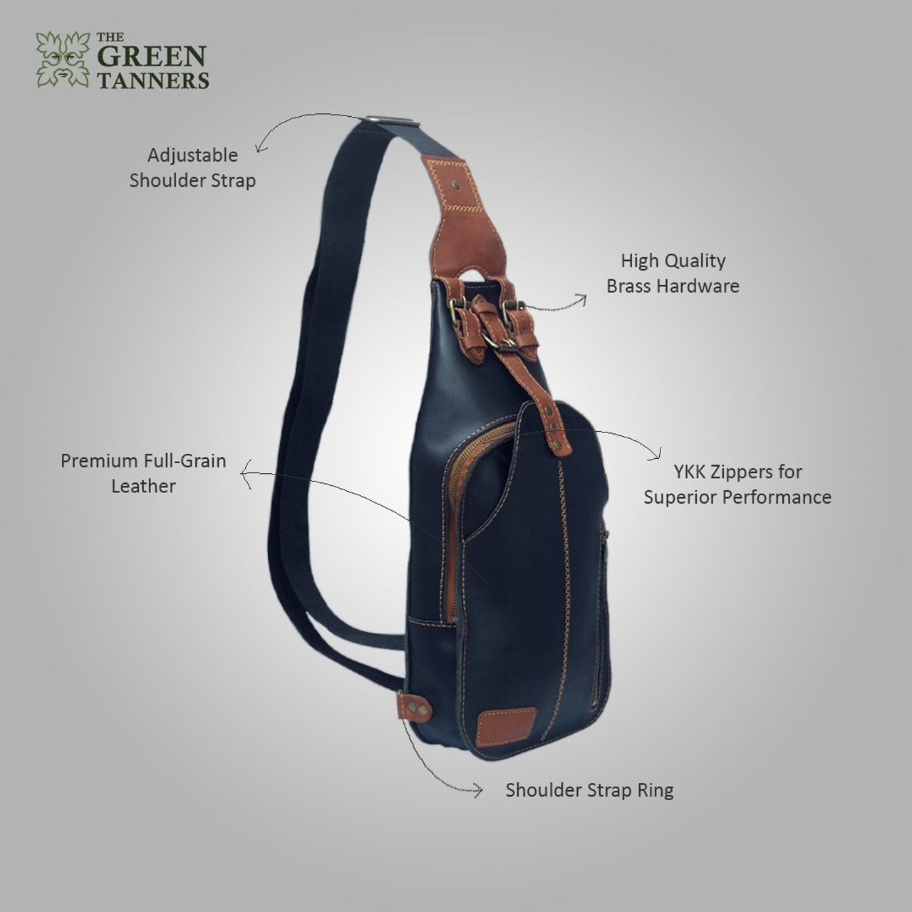 Men's Green Leather One Shoulder Backpack