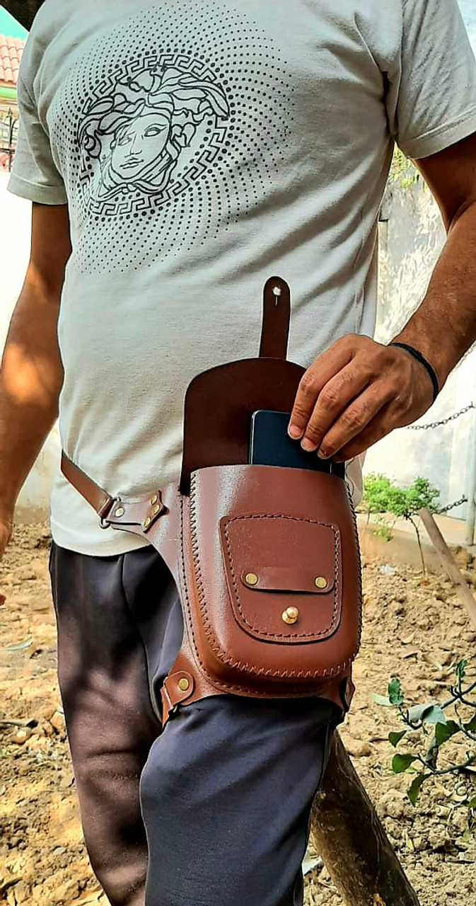 Leather Hip Flask & Belt Pouch