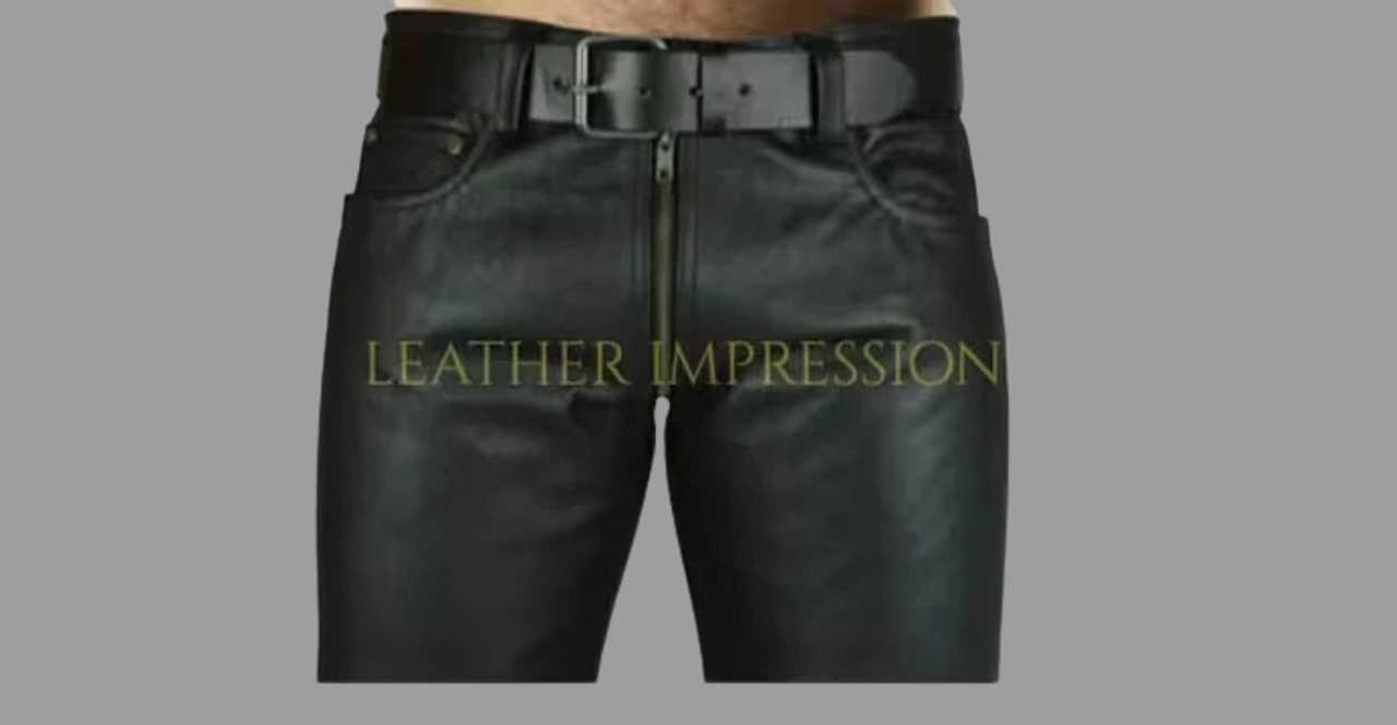 Leather Gay Two Way Zipper Pants for Men 2XL / Custom / Pure Leather