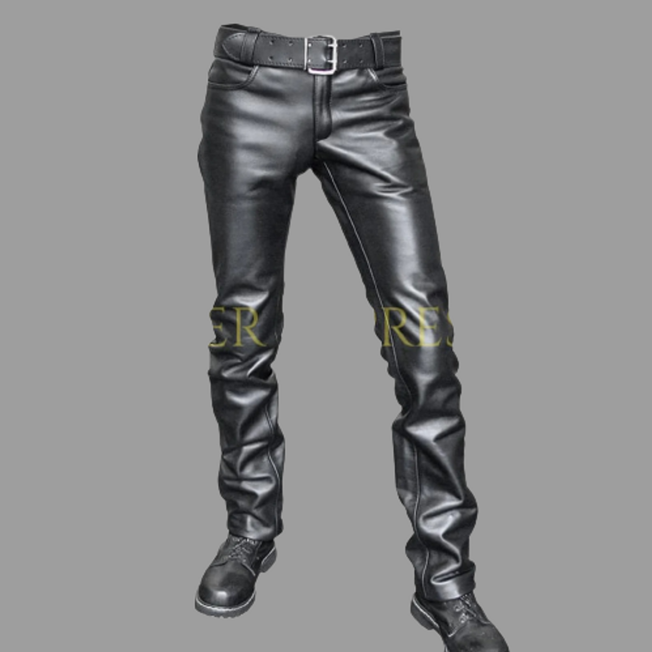 Plain Men's Black Leather Pants