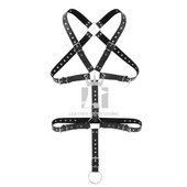 men leather chest harness with cockring, leather harness