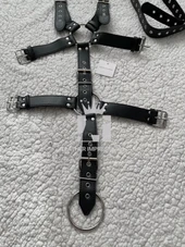 leather cock ring harness, leather harness