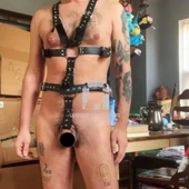 leather cock ring harness, leather harness