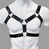 mens leather harness with four O-rings, harness with adjustable straps