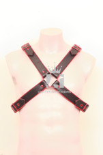 black with red piping leather harness, leather bondage harness, leather harness