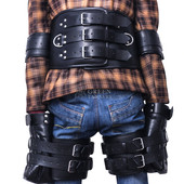 Exclusive Black Leather Bondage Waist Restraints Belt - Back View Exclusive Black Leather Bondage Waist Restraints Belt - Back View