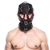 leather face muzzle, leather bdsm muzzle,     leather head harness, leather muzzle