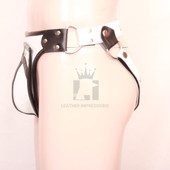 leather jockstrap, men's leather jockstrap, white leather jockstrap with blue straps