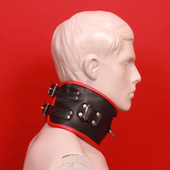 leather posture collar, black posture collar with red piping