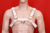 leather h-harness, white leather harness, leather harness with multiple D-Rings