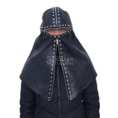 Black Bondage Leather Hood  Fetish Slave Mask - Close Front Image Black Bondage Leather Hood  Fetish Slave Mask - Close Front Image