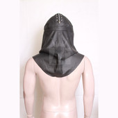 leather bondage hood, black leather hood, leather hood with silver rivets