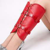 leather leg restraint, leather arm restraint, adjustable leather restraint, leather binding sleeve, lockable leather restraint, lace up restraint