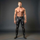 genuine leather pants, cowhide leather pants, adjustable leg belt pants, leather zipper pants, handmade leather pants