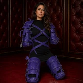 purple leather crawler harness, purple cowhide leather harness, full body leather harness, adjustable leather crawler harness, purple pet play harness, leather pet crawler harness, leather harness
