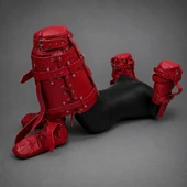 red leather crawler harness, red cowhide leather harness, full body leather harness, adjustable leather crawler harness, red pet play harness