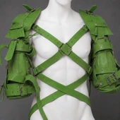 green leather pet crawler harness, cowhide leather, restraint harness, leather pet crawler restraint harness