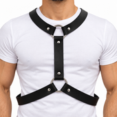 spiked leather body harness, leather chest harness, studded leather harness, leather clubwear harness, leather fashion harness