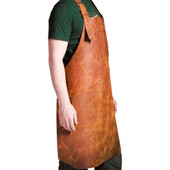 model wear a Custom Leather Woodworking Apron - side view image