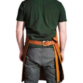 model wear a Custom Leather Woodworking Apron - Backside image