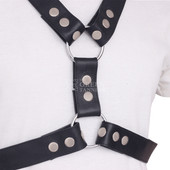 men's leather y-harness - back close view, leather harness, leather gay harness, leather bondage harness, men's leather harness, leather harness for men, bondage harness, gay harness, gay leather harness