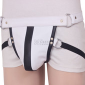 Leather Gay Jockstrap with Black Stripe - Side Angle