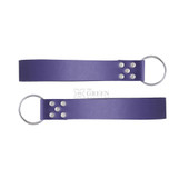 purple leather leg stirrups with metal rings for bondage sling, leather sex swing, leather bondage suspension sling, leather bondage sex sling