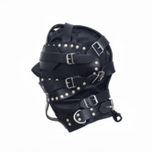 sensory deprivation hood, bondage hoods, sensory deprivation bondage, leather bondage hood, leather hood, leather bdsm hood, leather bondage mask