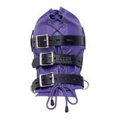 Leather BDSM Mask With Mouth Plug - Back Side View