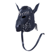Leather Pony Play Face Mask Bondage Hood - Side Angle Leather Pony Play Face Mask Bondage Hood - Side Angle