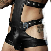 leather men lingerie, leather bondage bodysuit, leather harness, leather bondage harness