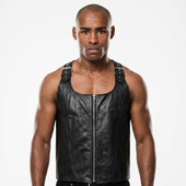 leather gay vest, leather fetish vest, men's corset vest, fetish biker style