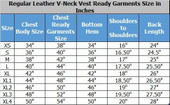 Size chart of Heavy duty leather vest