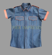 Leather Blue Police Uniform Short Sleeve Shirt