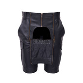 Mens Leather Cargo Shorts - Front Side View