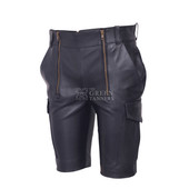 Mens Leather Cargo Shorts - Side View
