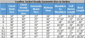 leather jacket size chart, leather zipper jacket, genuine leather jacket size chart, leather biker jacket, size chart