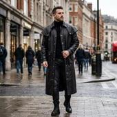 Leather coat, Leather long coat, Leather trench coat, Leather overcoat