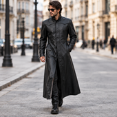 Leather coat, Leather long coat, Leather trench coat, Leather overcoat, hooded Leather coat