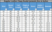 Size Chart of Assless Chaps