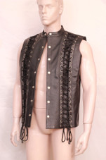 leather vest, men's leather vest, men leather vest, laced up men's leather vest