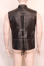 leather vest, men's leather vest, men leather vest, laced up men's leather vest