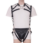 Mens BDSM Harness - Leather Harness Front view Mens BDSM Harness - Leather Harness Front view