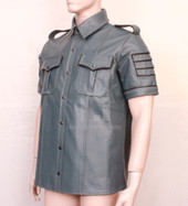 Leather military style shirt, leather BDSM shirt, Bondage leather Shirt, Leather Police Shirt fetish